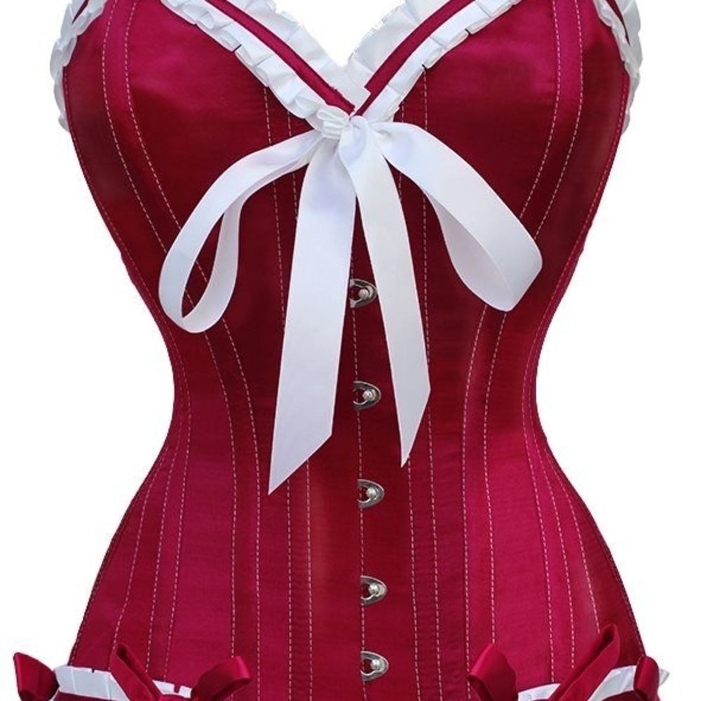 Authentic Satin Red Corset Bustier with White Trim